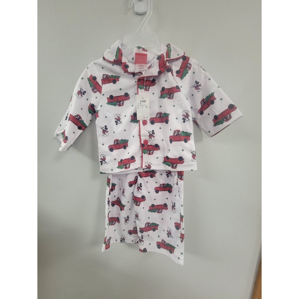 Disney Mickey Mouse Baby Pajama Set 12M 100% Polyester White & Red Flame Resista